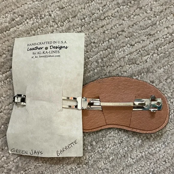 Green Jay (bird) Leather Barrette - Picture 2 of 2